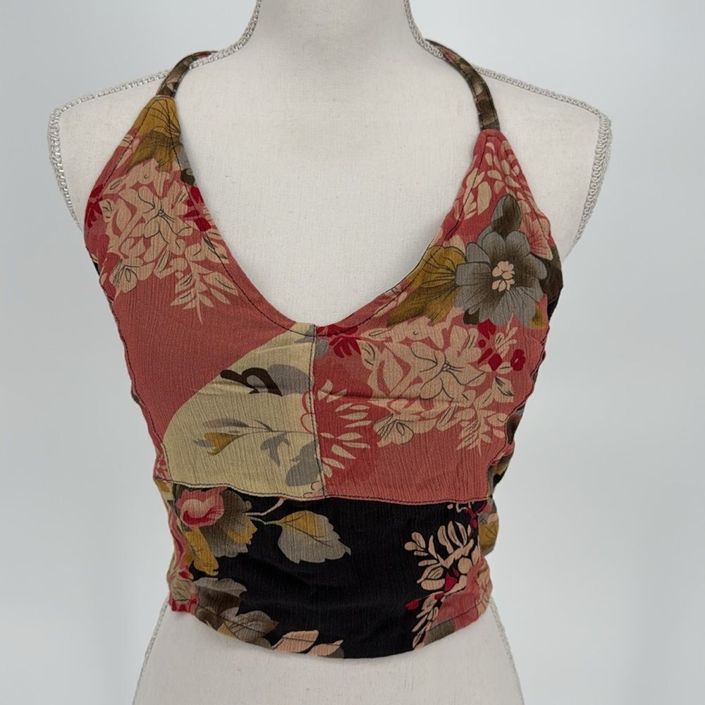NWT Free People Rae Crop Halter Top in Black, Red, & Yellow Print XS - Picture 2 of 9